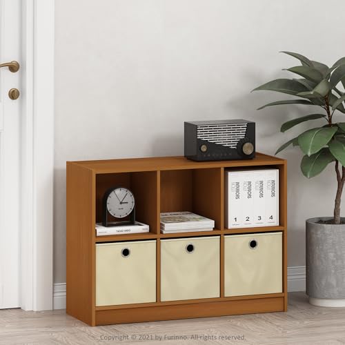 Furinno Basic 6-Cube Book Shelf with Open Shelf, 3 x 2, Light Cherry - color: Light Cherry/Ivory, size: 6-Cube with Bin