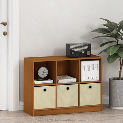Furinno Basic 6-Cube Book Shelf with Open Shelf, 3 x 2, Light Cherry - color: Light Cherry/Ivory, size: 6-Cube with Bin