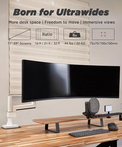ULTRARM Heavy Duty Monitor Arm for Ultrawide Curved Monitors Modular Design - color: White, size: Single Monitor Arm