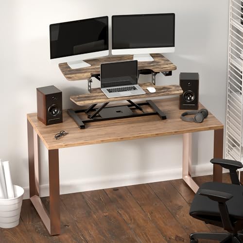 FLEXISPOT 35" Electric Standing Desk Converter, Height Adjustable Motorized Desk Riser for Computer Monitors & Laptop Workstation, Rustic Color - color: Rustic, size: 35"