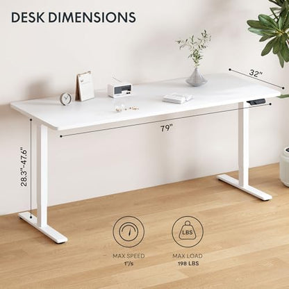 FLEXISPOT Standing Desk with Monitor Riser & Cable Management - color: White, size: 79x32"