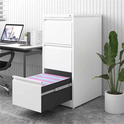 3 Drawer Vertical File Cabinet with Lock, White Metal Filing Cabinet