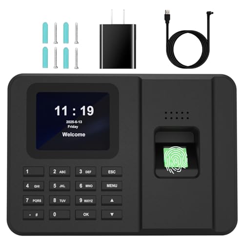 Time Clocks for Employees Small Business, Fingerprint+PIN Times Clock, Clock in Clock Out Machine, No Monthly Fee