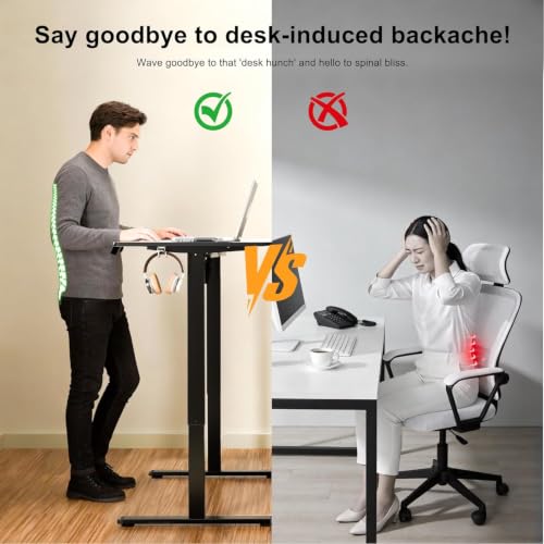 63"x24" Standing Desk, Height Adjustable Sit-Stand Home Office, Black | Electric Adjustable Standing Desk, Sit to Stand Computer Office Desk with Splice Board, Memory Preset, Lifts 28.7''-46.5" - color: Black Frame-black, size: 63-inch
