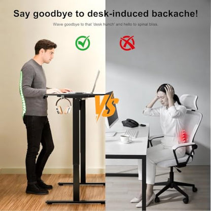 63"x24" Standing Desk, Height Adjustable Sit-Stand Home Office, Black | Electric Adjustable Standing Desk, Sit to Stand Computer Office Desk with Splice Board, Memory Preset, Lifts 28.7''-46.5" - color: Black Frame-black, size: 63-inch