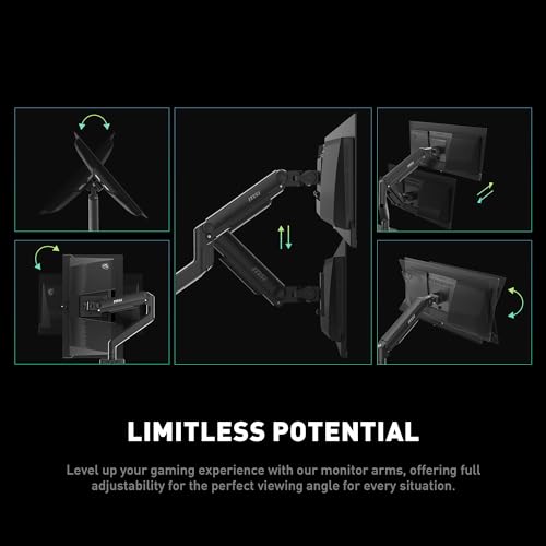 MSI MAG MT201D - Premium Heavy Duty Dual Monitor Stand Arms, 17-45" Support, VESA Compatible, Adjustable Spring Mount, 44 lbs per Screen, Clamp & Grommet, Quick Release Plate - Black - color: Black