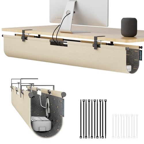 No Drill Under Desk Cable Management Tray, 45.2" Felt Cord Organizer - size: 45.2"-Khaki