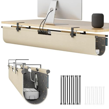 No Drill Under Desk Cable Management Tray, 45.2" Felt Cord Organizer - size: 45.2"-Khaki