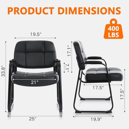 CLATINA Big Tall 400 lbs Waiting Room Chairs with Padded Arms Leather Guest Chair no Wheels for Office Reception Lobby and Conference Desk with Sled Base, Black, 6PK - color: Black-sledbase, size: 6PK