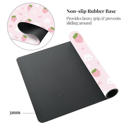 Pink Strawberry Desk Mat, Cute Extended Gaming Keyboard Mouse Pad, Large Office Desk Cover Mat Pad Deskmat, Non-Slip Leather Home Office Desk Mat Protector 27.6"x13.8" - color: Pink Strawberry, size: 27.6" x 13.8"