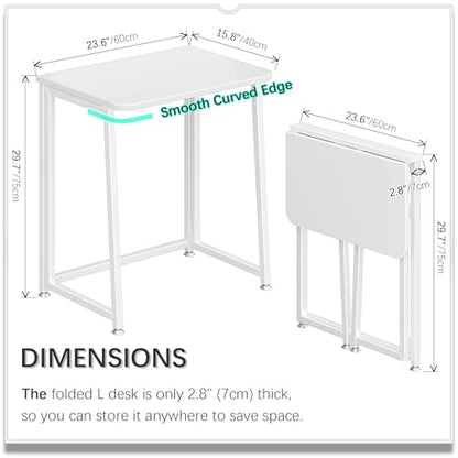4NM 23.6" Mobile Small Folding Desk, Foldable Rolling Computer Home Office Desk, Study Writing Table for Small Space Saving Bedroom, with Wheels - All White - color: All White, size: 23.6"W x 15.7"D