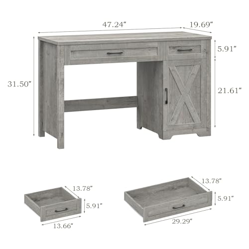 Halitaa Executive Desk with Storage Cabinet, Grey | Farmhouse 47" Computer Desk with Drawers, Workspace for Home Office and Study - color: Grey, size: 47''W with Drawers