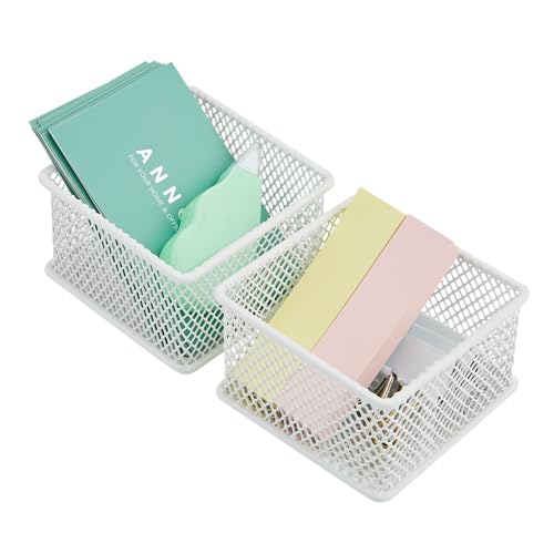 Annova Stackable Mesh Drawer Cabinet and Shelf Organizer Bins Storage Basket School Office Supply Holder Tray- Set of 2 (White, 3x3x2 Inch) - color: White, size: 3x3x2 Inch