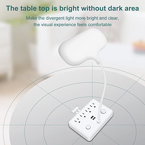 LED Desk Lamp, Power Outlet with Dimming Night Light Desk Light,Table Lamps 3 Lighting Modes Desktop Charging Extension Lead 4 AC Power Outlet and 2 USB Charging Ports for Travel Home Office