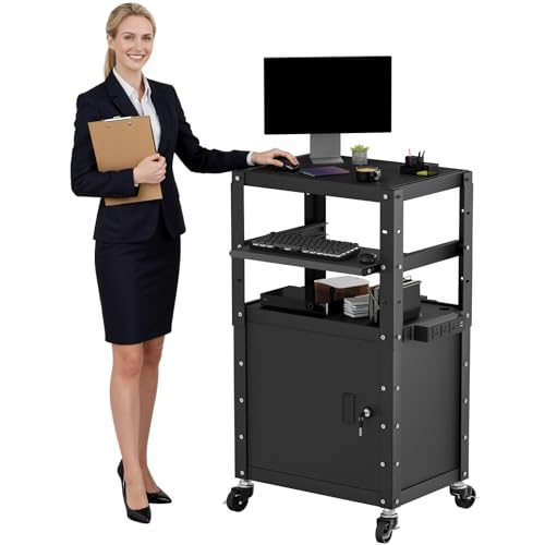 Heavy Duty AV Cart, Adjustable Height Rolling Computer Cart
