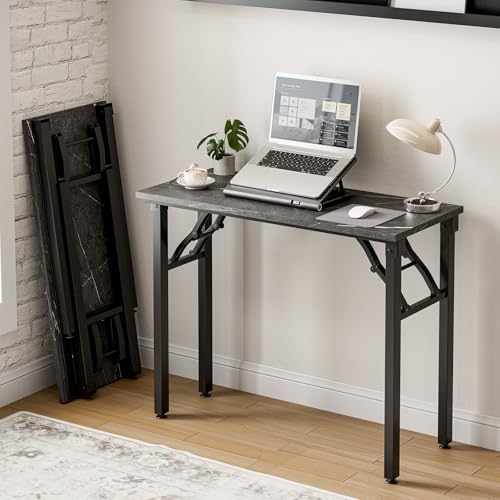 Small Folding Computer Desk – Portable 35.8 Inch Foldable Laptop Table, Collapsible and Compact for Easy Storage and Fast Setup, Lightweight for Small Spaces, Craft and Study Use, Marble Greige - color: Marble Greige, size: 35.8 X 15.7 Inch, style: NO Pow