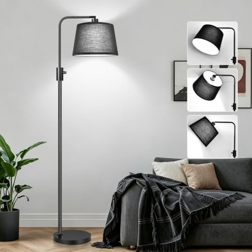 Nintiue [Upgraded] Dimmable Floor Lamp, 1000 Lumens LED Edison Bulb Included, Black Shade, Modern Arc Standing Tall Floor Lamp for Living Room Bedroom Office Dining Room - color: Matte Black-Black Linen Shades