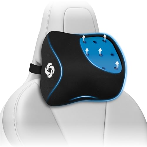 Samsonite Ergonomic Neck Pillow – Large Car Neck Pillow for Driving, Gel Memory Foam Cushion for Travel, Cooling Car Support Headrest for Road Trips, Fits Cars, SUV's, Trucks, and Desk Chairs, Black - color: Black