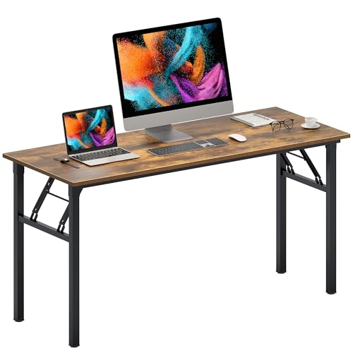 Need Office Computer Desk 60 Inch Sturdy Folding Laptop Table Retro | Black Frame Writing Gaming Work Table/Foldable Home Office Desk/Sewing Table, No Assembly Required - color: Rustic Brown & Black Frame, size: 60 inch