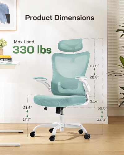 Marsail Ergonomic Office Chair: Office Desk Chair with High Back Mesh and Adjustable Lumbar Support Rolling Work Swivel Task Chairs with Wheel 3D Armrests and Headrest - color: Blue