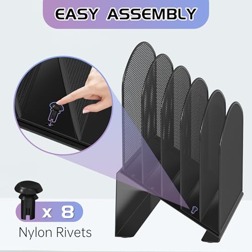 Sinboun Inclined Desk File Organizer Folder Holder with 5-Section, Black - color: Black, size: 5 Section