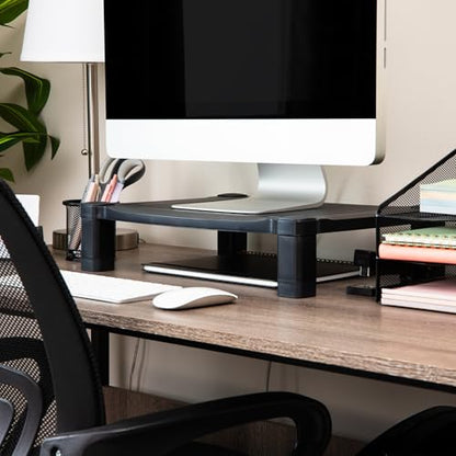 Mind Reader Monitor Stand, Height Adjustable, Desktop Organizer, Laptop Riser, Office, 17.25"L x 13.25"W x 4"H, Black - style: Monitor Stand