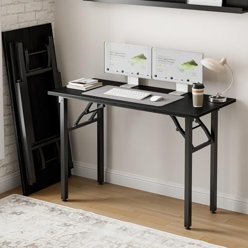 Small Folding Computer Desk – Portable 43.3 Inch Foldable Laptop Table, Collapsible and Compact for Easy Storage and Fast Setup, Lightweight for Small Spaces, Craft and Study Use, Dark Oak - color: Dark Oak, size: 43.3 x 19.7 Inch, style: NO Power Outlets