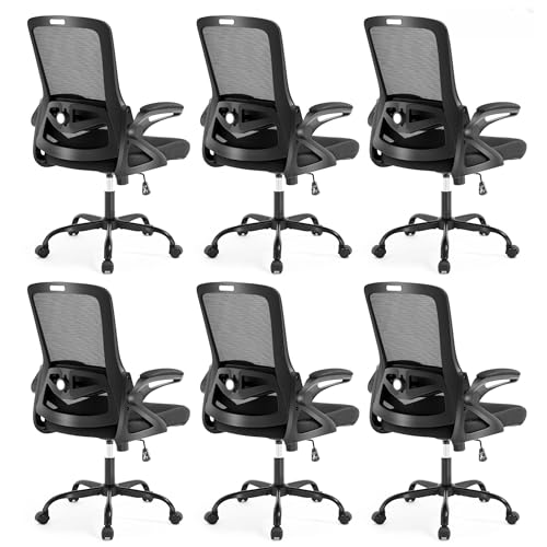 Ergonomic Office Chair, Desk Chair with Adjustable Lumbar Support, Breathable Mesh Comfy Computer Chairs with Flip-up Armrests Executive Task Chair for Adults Home Office (6Pcs) - color: 6pcs Black