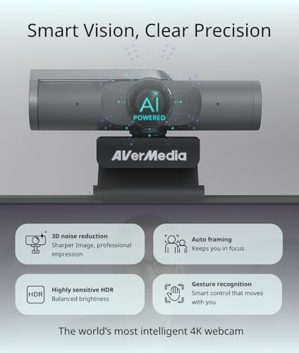AVerMedia PW515 4K Ultra HD Business Webcam with Microphone for PC/Desktop/Laptop/Mac, with AI Auto Framing for Streaming, Meeting, Video Calls, Sony Sensor, Works with Teams, Zoom, Google Meet, OBS - style: PW515 - 4K30 autofocus