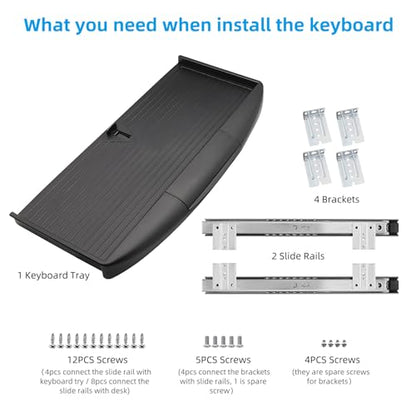 22"Wx11"D Under Desk Keyboard Tray Slide Out, Pull Out Keyboard Tray for Desk, Keyboard Holder Under Desk,Sturdy Keyboard Shelf Under Desk, Black Keyboard Drawer Desk Extender - size: 22"Wx11"D
