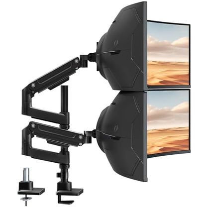 Heavy Duty Dual Monitor Arm for 17-49" Screens, Vertical Stack, 44lbs - color: Black