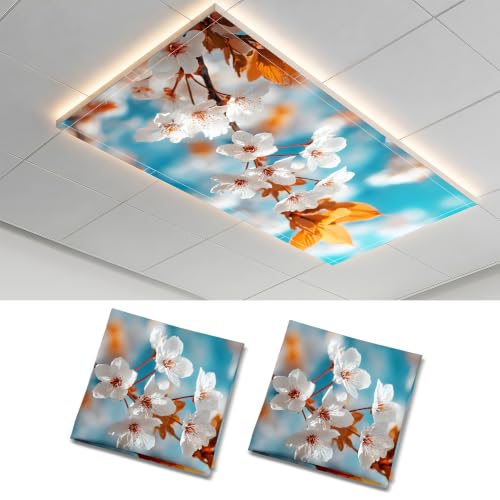 2 Pack Autumn Leaf Blossom Decorative Ceiling Light Covers, Magnetic 4x2 Ft Fluorescent or LED Panel Filter, Anti-Glare Eye Protection for Classroom Office - color: Flower (8)