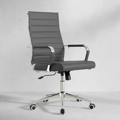 Okeysen Grey Office Desk Chair, Ergonomic Leather Modern Conference Room Chairs, Executive Ribbed Height Adjustable Swivel Rolling Chair for Home Office. - color: Grey