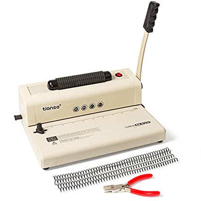 TIANSE Binding Machine - Electric Coil Inserter for Professional Binding, 12-Sheet Punch, for Letter/A4/A5 & Plastic/Metal Coils, with 100 Coil Spines & Pliers for Home, Office, School, DIY