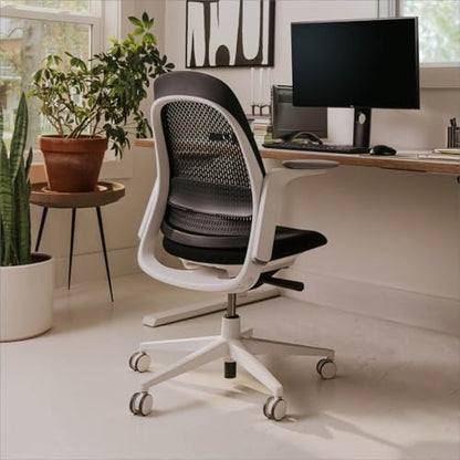 Haworth Breck Ergonomic Office Chair, Home Office Desk Chair, Coal | Computer Desk Chair with Height-Adjustable Lumbar Support, White Trim, Duo-Tone Hard Casters, and 4D-Arms - color: Coal, style: White Trim