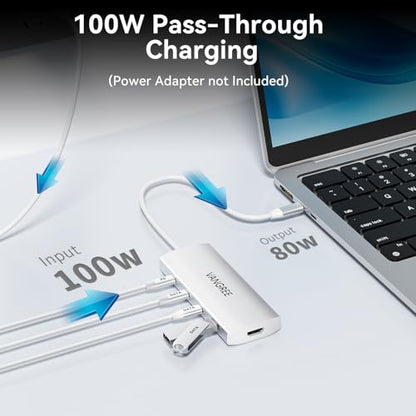 VANGREE USB C Hub 8 in 1, 3 USB-C+3 USB-A 3.2 10Gbps, 4K60Hz HDMI, 100W PD - color: Silver