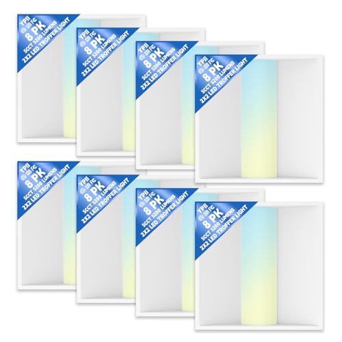 8Pack 2x2 FT LED Center Basket Troffer Light, 5CCT Color Tunable 3000/3500/4000/5000/6500K, Watt Adjustable 40W/35/30/25/20W, 0-10V Dimmable Drop Ceiling Lights, 120-277V-ETL Qualified - size: 2X2 8Pack