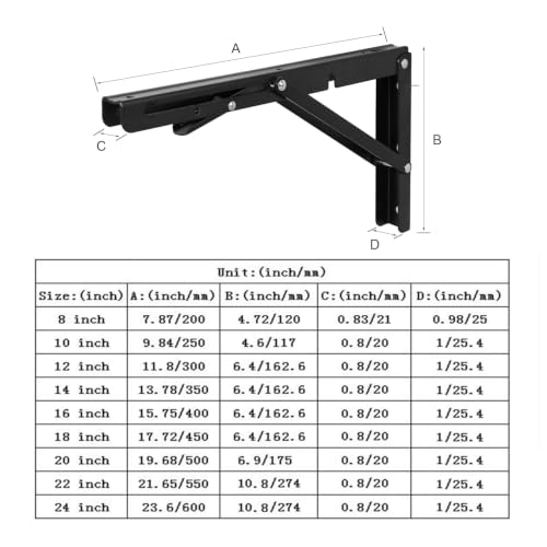 16 Inch Black Folding Shelf Brackets, 2 Pack Metal Heavy Duty Shelf Bracket - color: Black, size: 16 Inch
