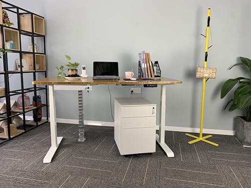 VJ201-S3 Electric Height Adjustable Sitting Standing Desk Frame Only/Sit Stand - Dual Motors 3 Segment Motorized Desk Base Only,White - color: White