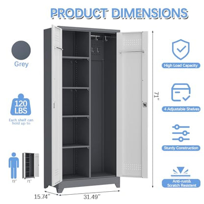 Metal Storage Cabinets with Doors and Shelves,Tall Broom Closet Storage Cabinet with Pegboard,Utility Tool Cabinets,Steel Locking Cabinets for Home Office,Basement,Laundry,Grey-White - size: 72"H x 31.5"W x 15.74"D-Grey/white