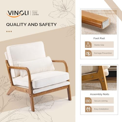 VINGLI Chenille Mid-Century Modern Accent Chair Set of 2, Cute Reading Arm Chair with Cushion & Lumbar Pillow & Solid Wood Frame for Lounge, Living Room, Reading Room, Bedroom,Cream - color: Cream