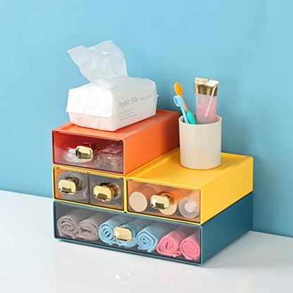 Desktop Storage Drawers, Plastic Countertop Printer Paper Organizer - color: 2 Large Drawers, BU & CYAN