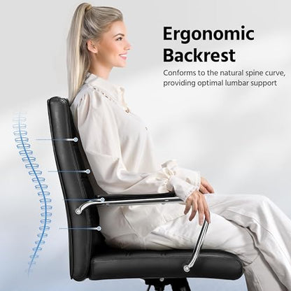 Yaheetech Black Office Chair PU Leather Swivel Rocking Desk Seat with Arms | Foam-padded channel-stitched PU leather back supports desk hours; chrome frame rocks, adjusts in height, rolls on casters. - color: Black