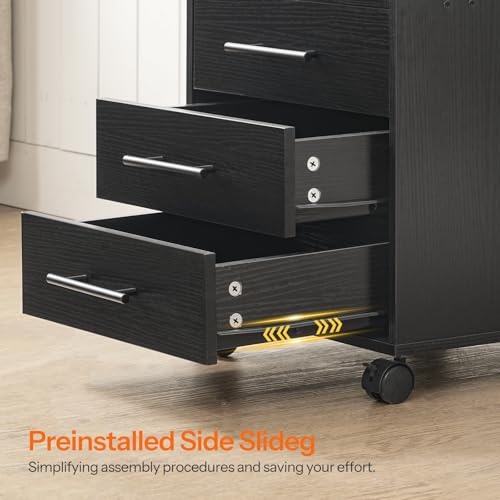 HOOBRO 5-Drawer File Cabinet, Office Cabinet with Drawers, Wooden Storage Cabinet with Wheels for Makeup, Home Office, Study, Easy Assembly, Black BK05WJ01 - color: Black