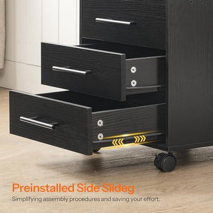 HOOBRO 5-Drawer File Cabinet, Office Cabinet with Drawers, Wooden Storage Cabinet with Wheels for Makeup, Home Office, Study, Easy Assembly, Black BK05WJ01 - color: Black