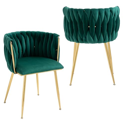 NIOIIKIT Modern Velvet Dining Chairs Hand Weaving Accent Chairs Living Room Chairs Upholstered Side Chair with Golden Metal Legs for Dining Room Kitchen Vanity Living Room (Emerlad) - color: Emerlad