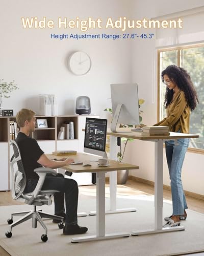 YIHAYO Electric Standing Desk, 48 x 24 Inches Stand Up Desk with Splice Board, Adjustable Height Desk, Computer Desk for Home Office, White Frame/Natural Top - color: White Frame/Natural Top, size: 48*24 Inch