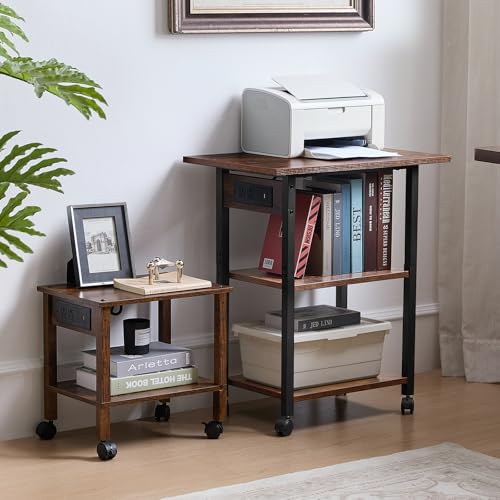 Lerliuo 3-Tier Printer Stand with Charging Station, Rolling Printer Table - color: Brown, size: 3-Tier with Charger