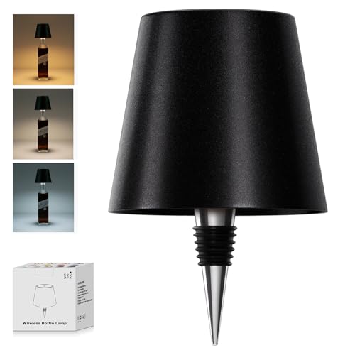 Wireless Bottle Lamp, 2025 New 3 Color Rechargeable Wine Bottle Lights for Bars Restaurants (Black, 1PC) - color: Black