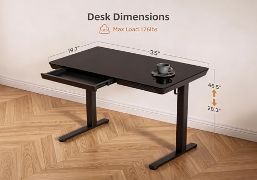 Claiks Small Glass Standing Desk with Drawers & USB Ports 35x19 Black - color: Black, size: 35 inch